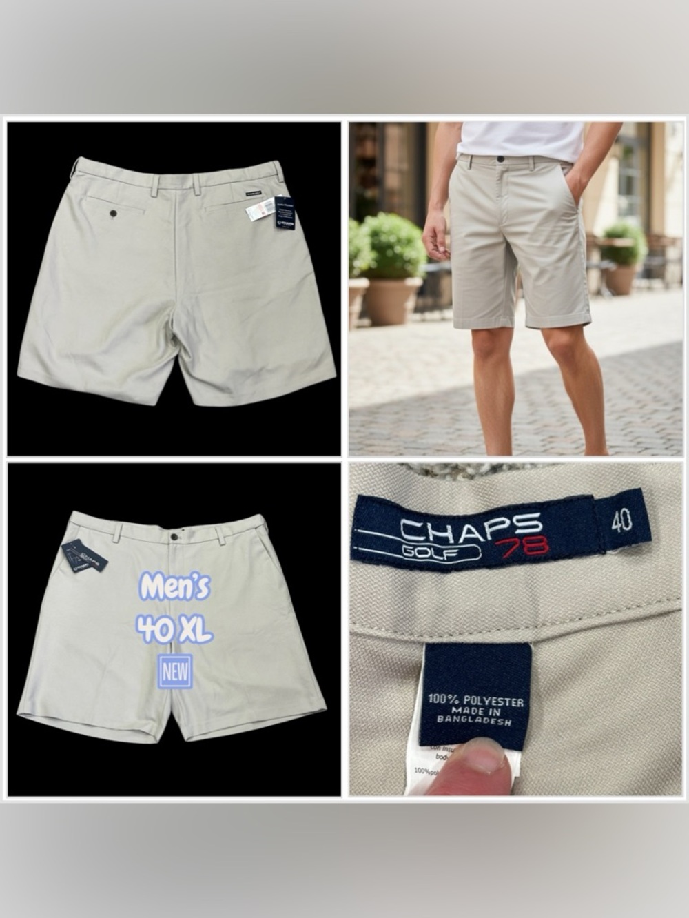 Mens Chaps 40 XL Golf Shorts Khaki Chino Khakis Lightweight Athletic Comfort NWT